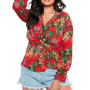 Curve Red Tropical Print Drape Blouse