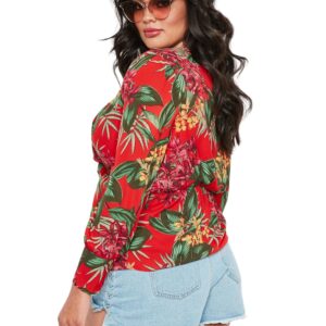 Curve Red Tropical Print Drape Blouse