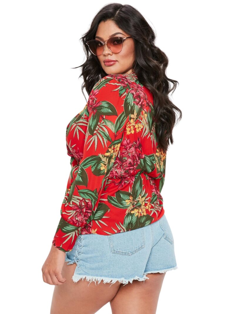 Curve Red Tropical Print Drape Blouse