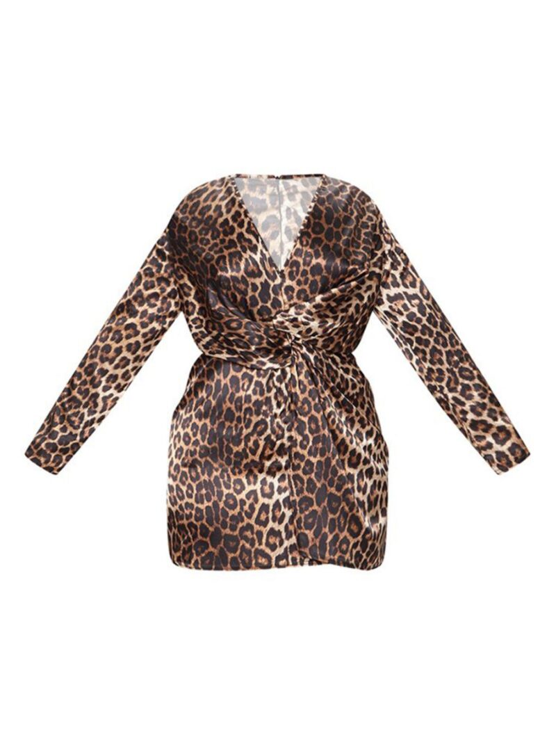 Plus Leopard Print Satin Twist Front Shift Dress