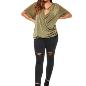 Wrap over silky cross strap khaki