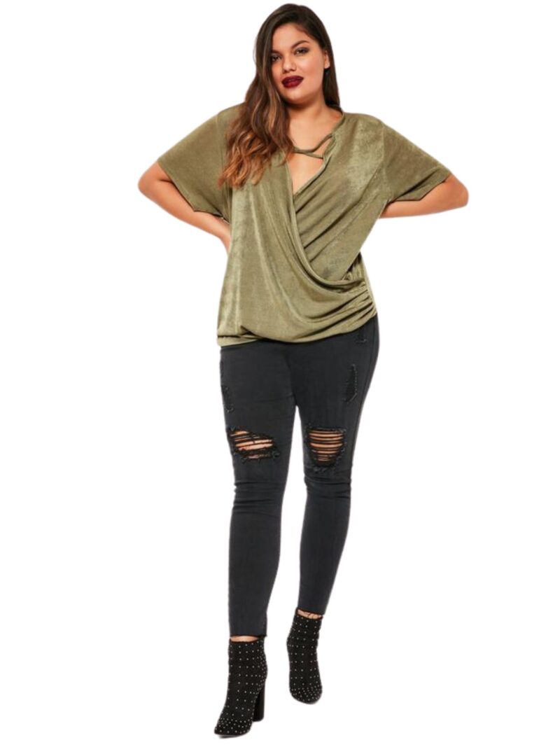 Wrap over silky cross strap khaki