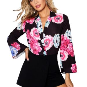 Floral Wide Sleeve Bodycon Black