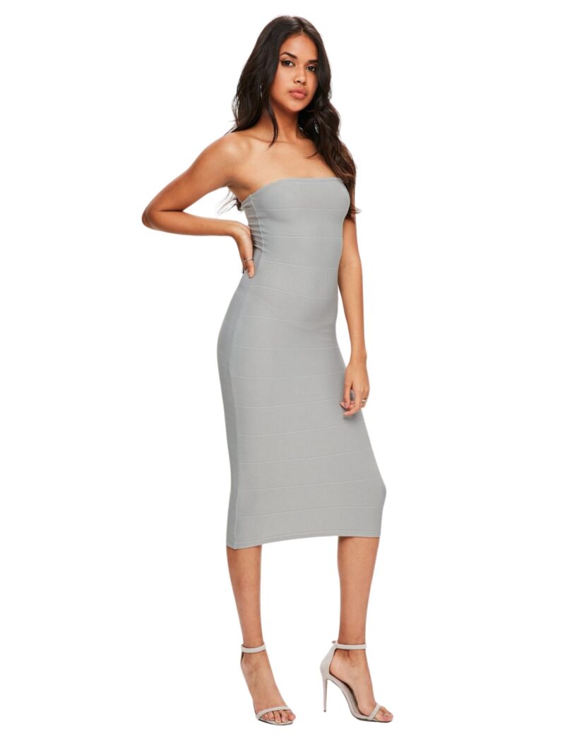Grey Strapless Bandage Midi Dress