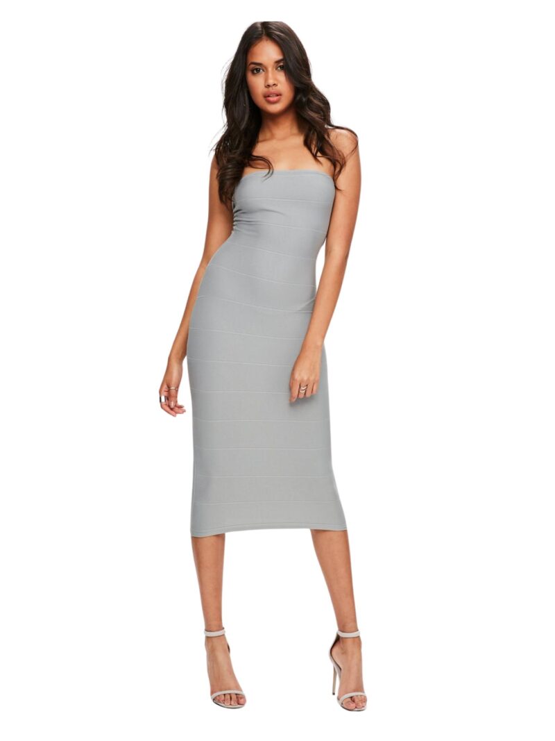 Grey Strapless Bandage Midi Dress