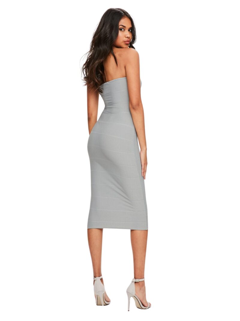 Grey Strapless Bandage Midi Dress