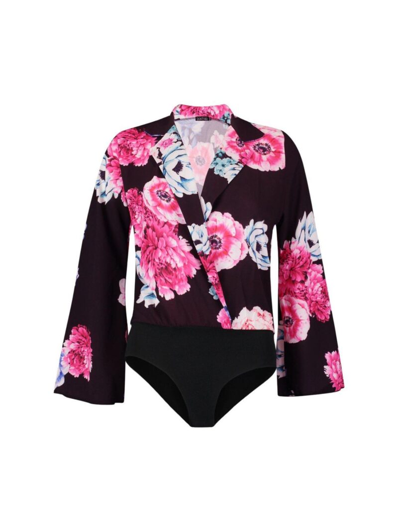 Floral Wide Sleeve Bodycon Black