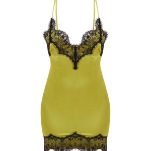 Lime Satin Lace Trim Strappy Bodycon Dress