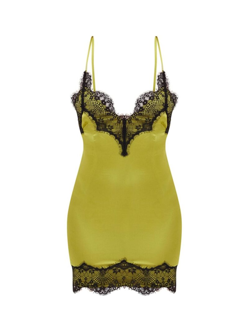 Lime Satin Lace Trim Strappy Bodycon Dress
