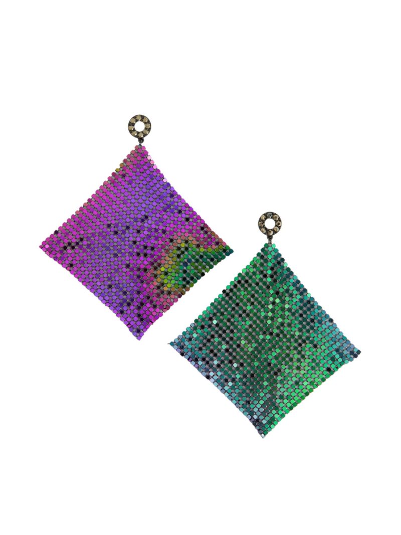 Silver Holographic Chain Mail Drape Earrings