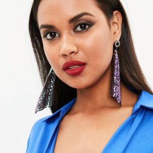 Silver Holographic Chain Mail Drape Earrings