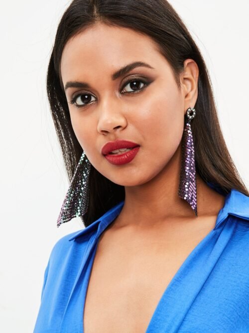 Silver Holographic Chain Mail Drape Earrings