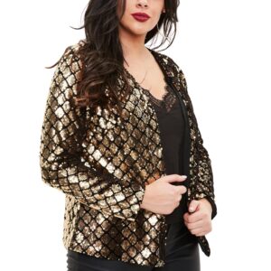 Plus Sequin Long Line Jacket Gold