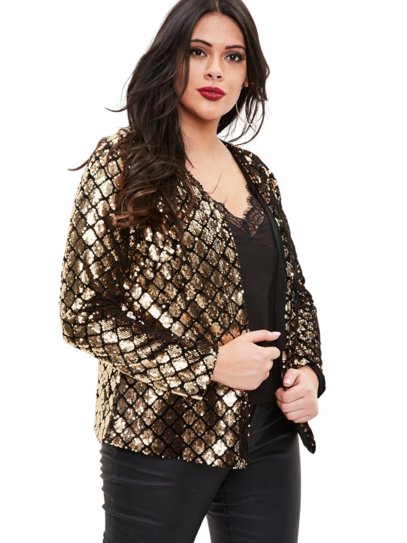 Plus Sequin Long Line Jacket Gold