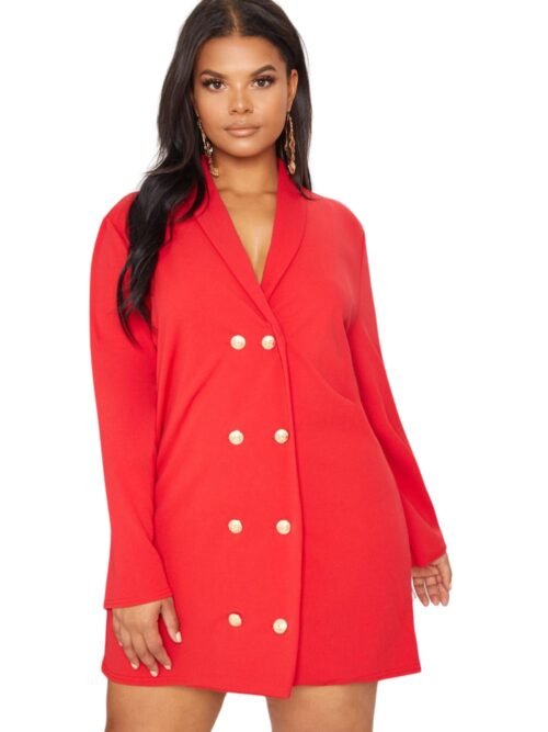 Red Gold Button Oversized Blazer Dress