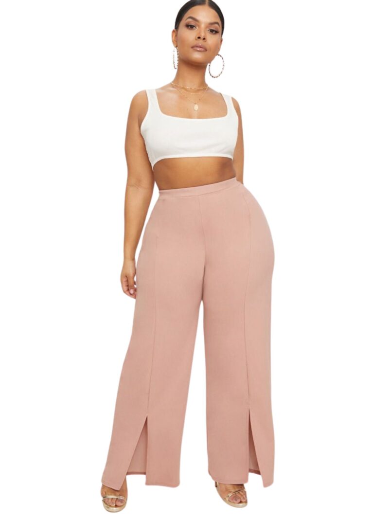 Dusty Pink Split Hem Straight Leg Trousers