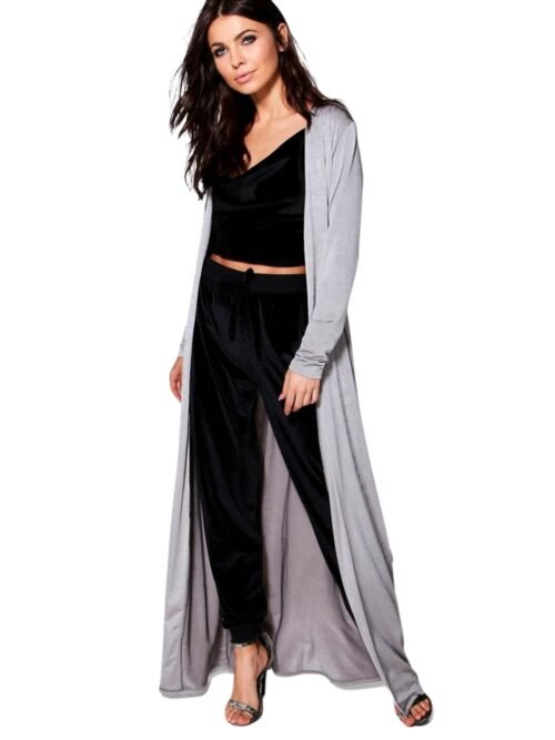 Milly slinky belted maxi duster grey