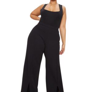 Black Split Hem Straight Leg Trousers