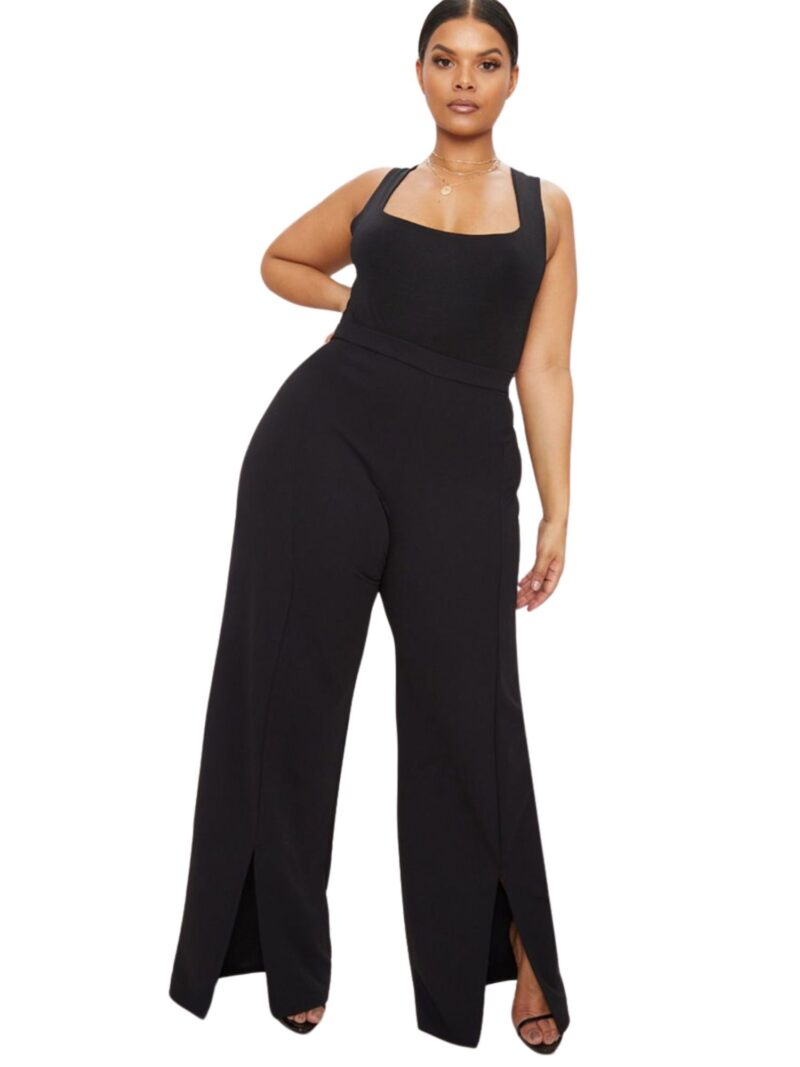 Black Split Hem Straight Leg Trousers