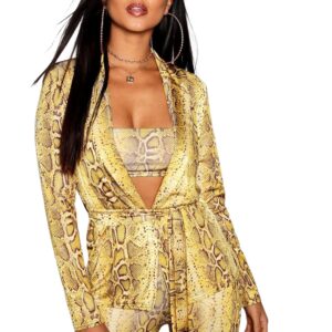 Louise Snake print slinky belted blazer yellow