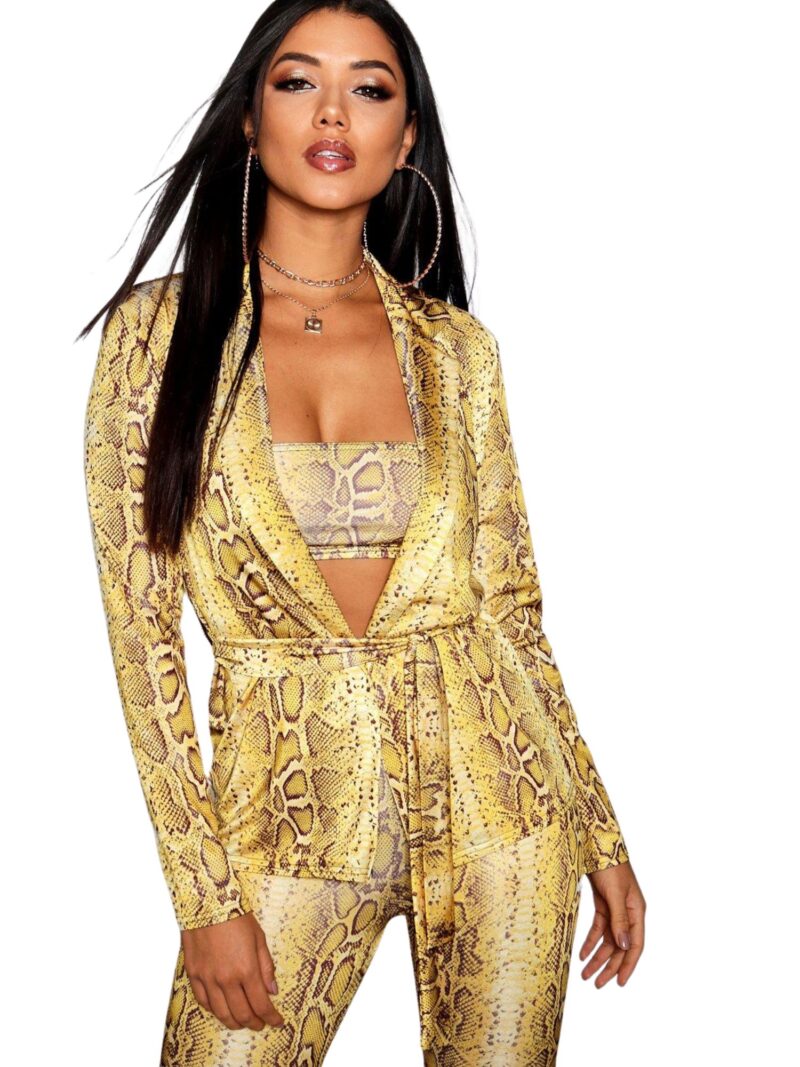Louise Snake print slinky belted blazer yellow