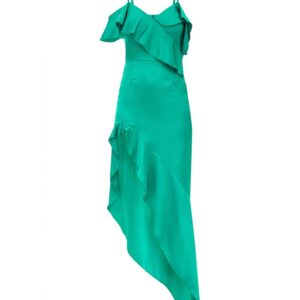 Green Satin Asymmetric Hem Maxi Dress