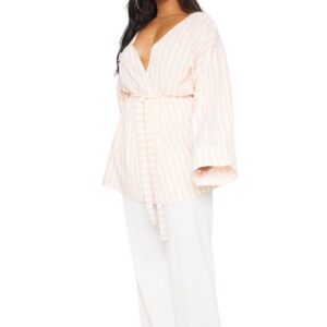 Plus Nude Striped Belted Oversized Sleeve Blaze