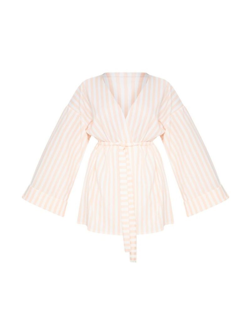 Plus Nude Striped Belted Oversized Sleeve Blaze