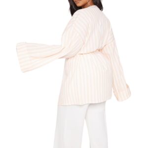 Plus Nude Striped Belted Oversized Sleeve Blaze