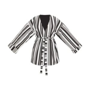 Black Striped Belted Oversized Sleeve Blazer