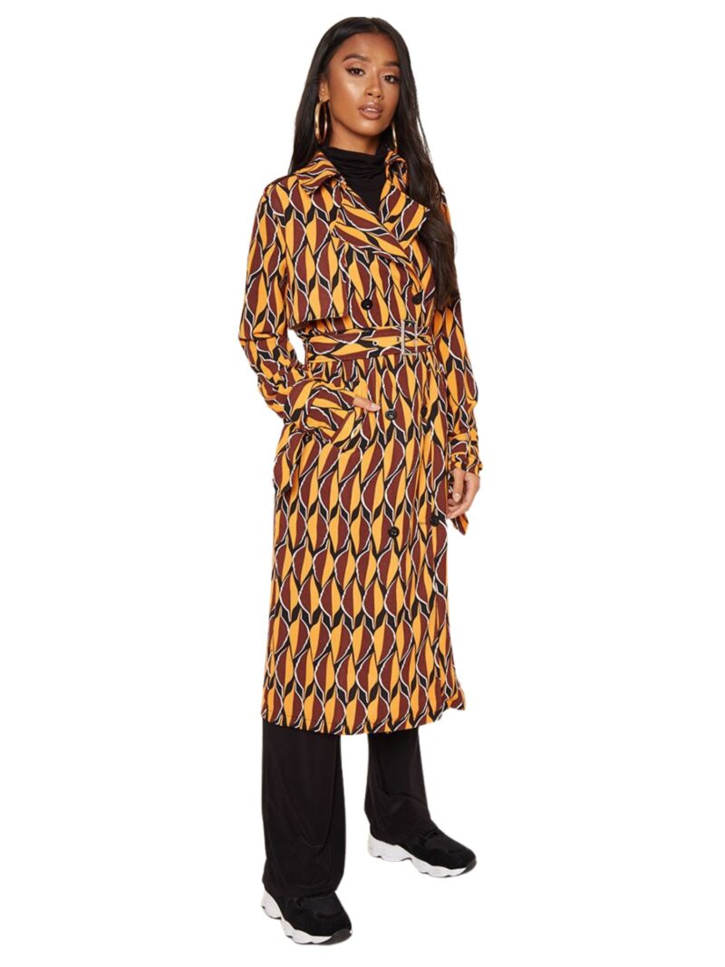 Petite Rust Aztec Trench Coat