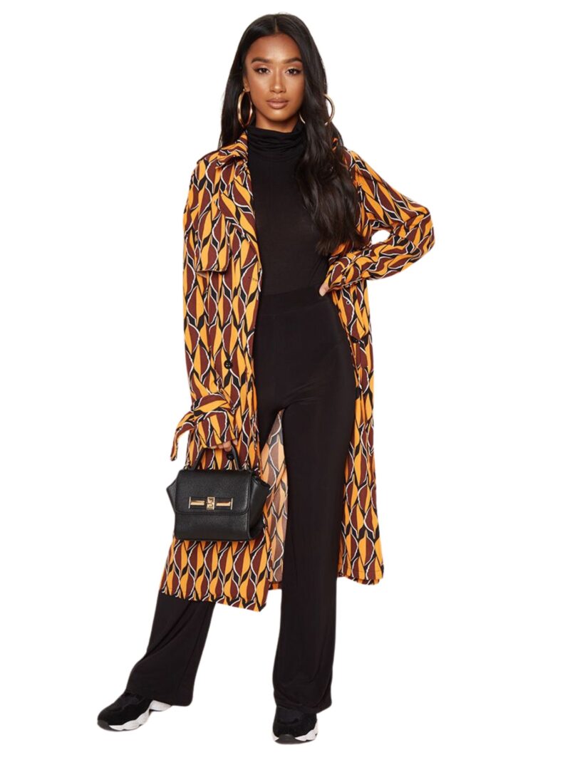 Petite Rust Aztec Trench Coat