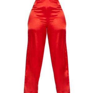 Plus Red Satin Wide Leg Trousers