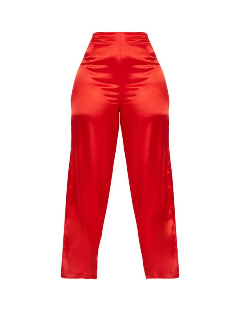 Plus Red Satin Wide Leg Trousers