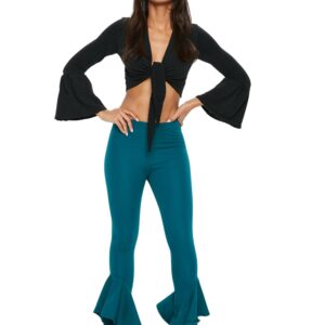 Teal Asymmetric Frill Side Cigarette Trousers