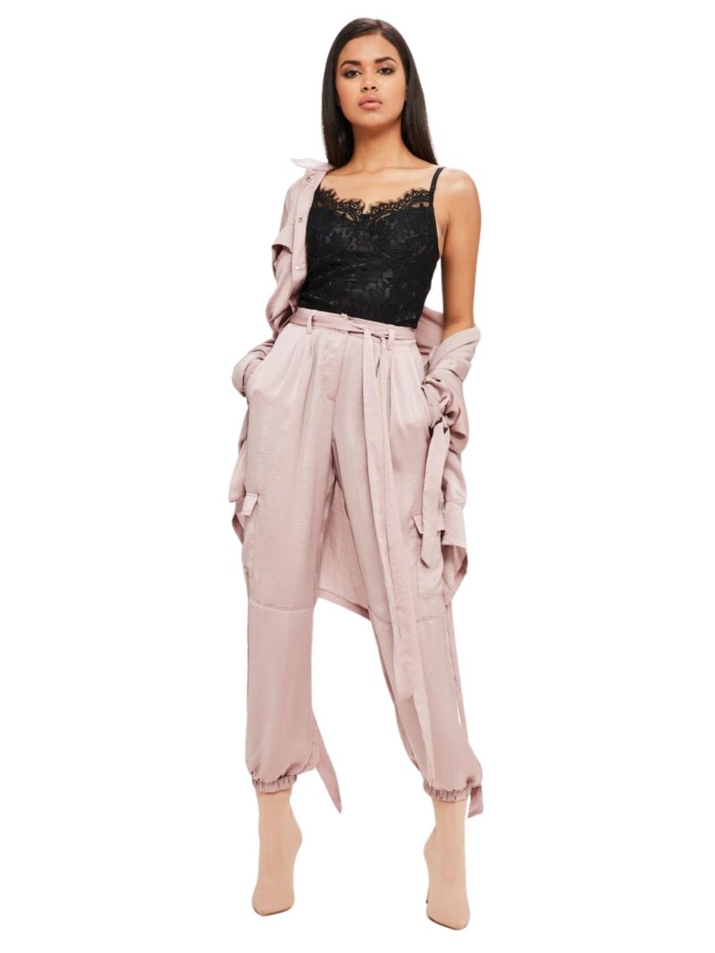 Carli Bybel x Missguided Purple Satin Cargo Pants