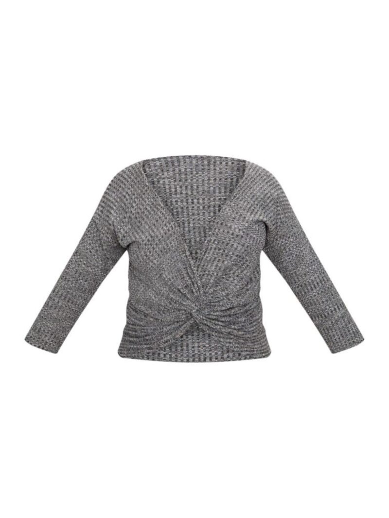 Grey Marl Wrap Front Ribbed Top