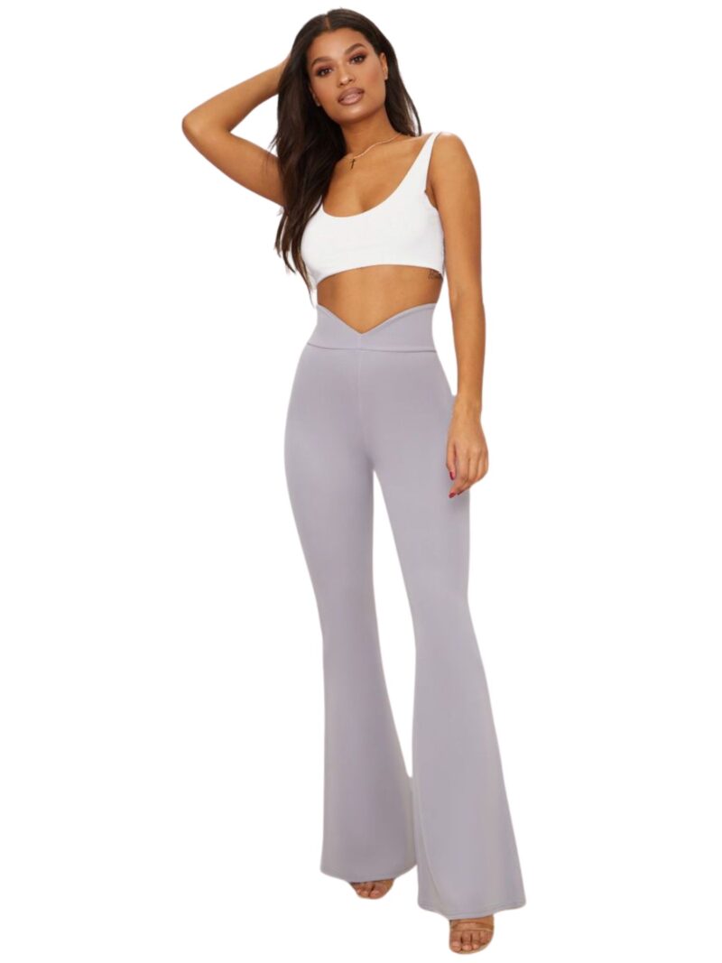 Scuba Curve Waist Band Detail Flared Trousers