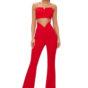 Scuba Curve Waist Band Detail Flared Trousers