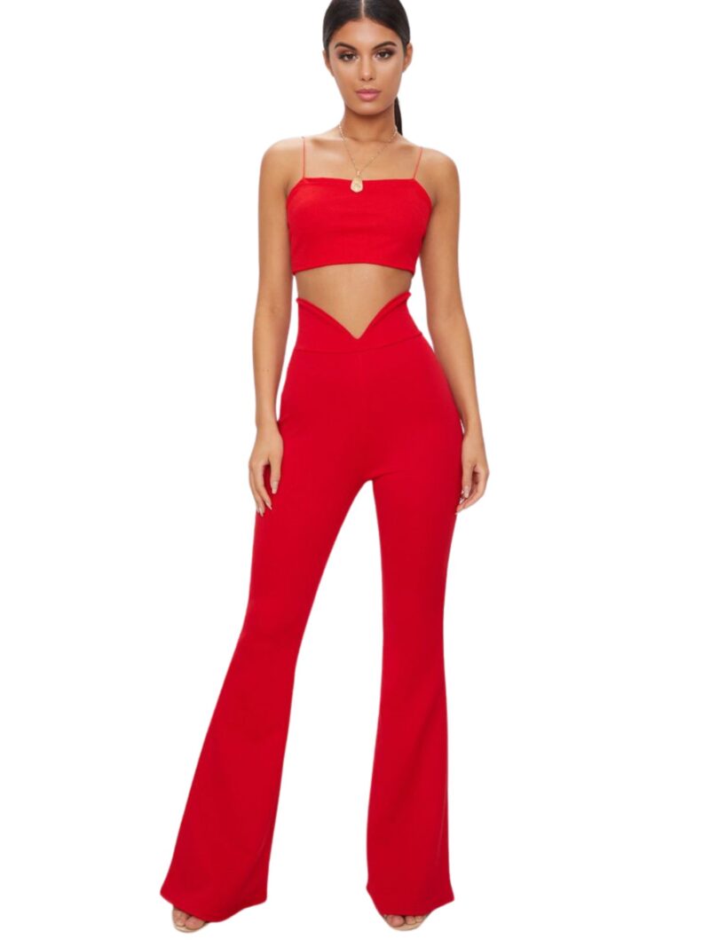 Scuba Curve Waist Band Detail Flared Trousers