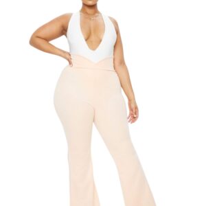Scuba Curve Waist Band Detail Flared Trousers
