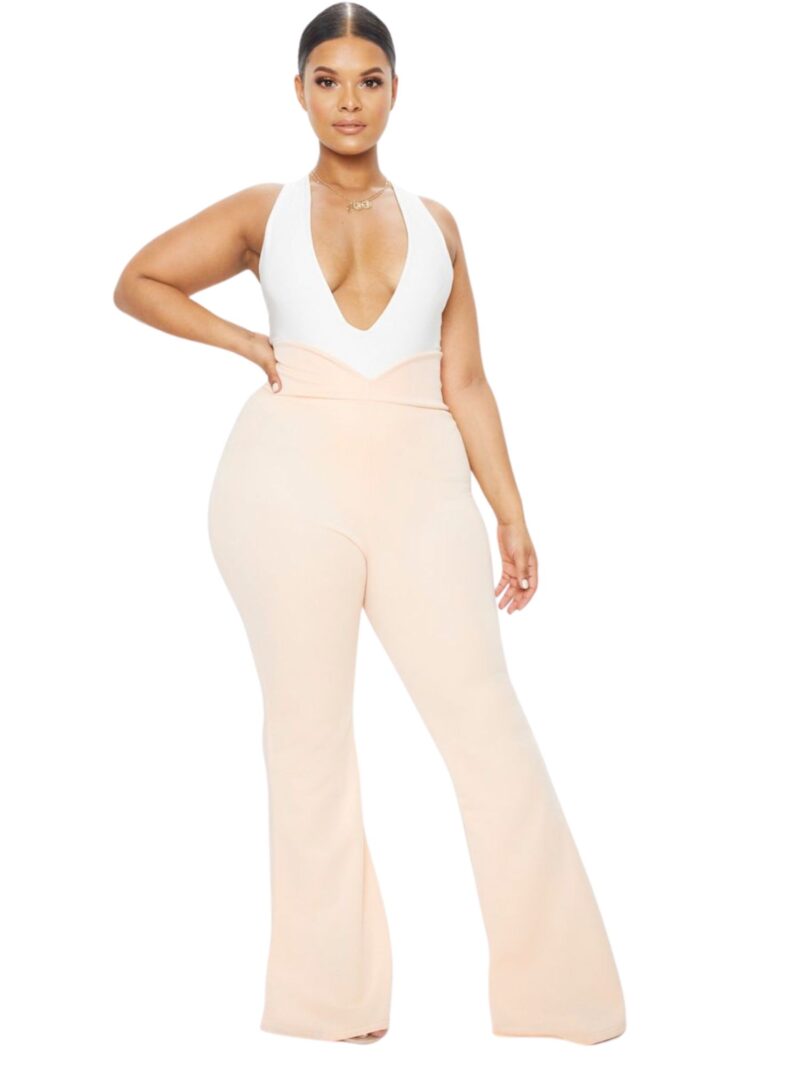 Scuba Curve Waist Band Detail Flared Trousers
