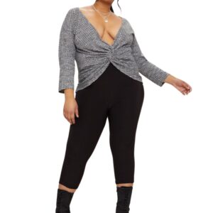 Grey Marl Wrap Front Ribbed Top