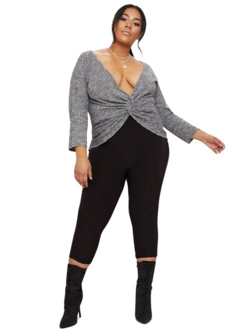 Grey Marl Wrap Front Ribbed Top
