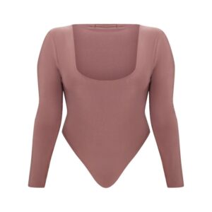 Mauve Square Neck Thong Bodysuit