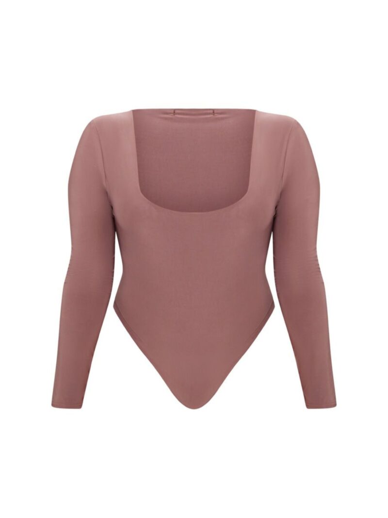 Mauve Square Neck Thong Bodysuit