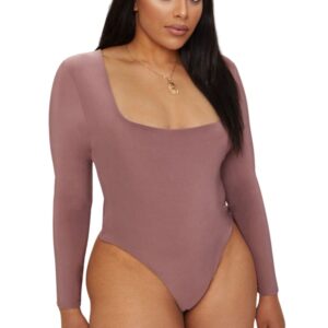 Mauve Square Neck Thong Bodysuit