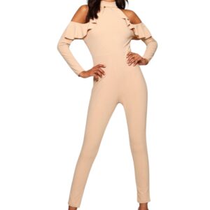 High Neck Ruffle Cold Shoulder Jumpsuit