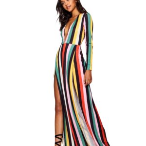 Tall Katie Plunge Side Split Stripe Maxi Dress