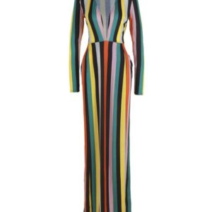 Tall Katie Plunge Side Split Stripe Maxi Dress